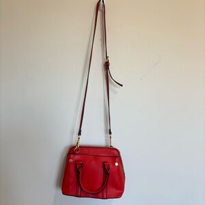 Steve Madden Satchel Messenger Crossbody Bag Crimson Red PU Leather Gold Accent